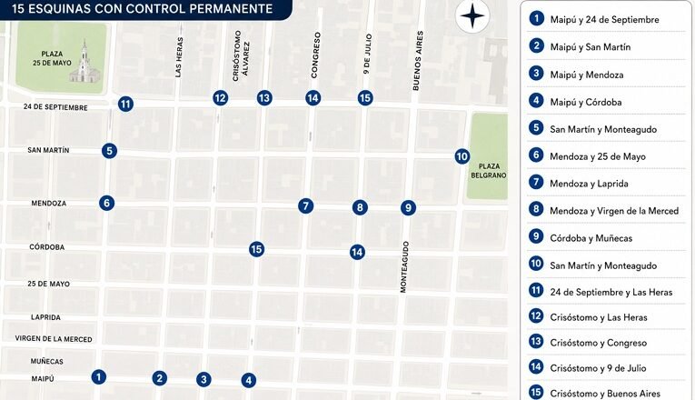 Estas son las 15 esquinas en las que habrá control de la Policía tras la final